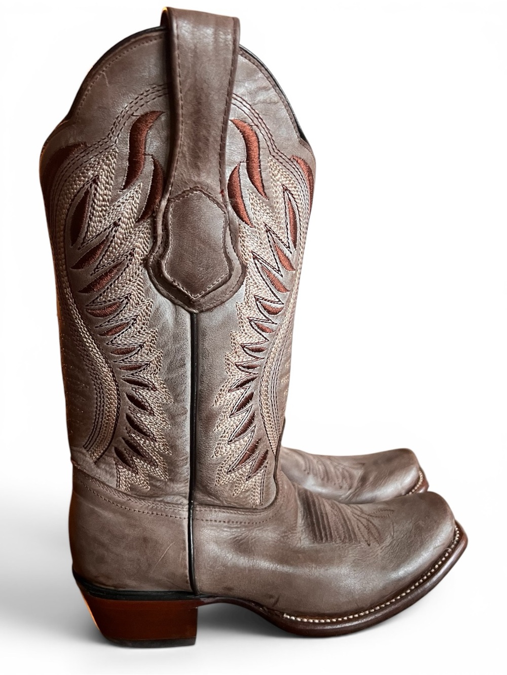 Los Altos Dubai Boots Women 8.5 Vintage Brown Leather Western Cowgirl Square Toe